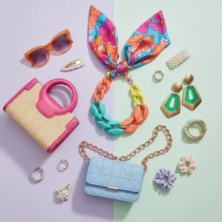 Variedad de accesorios SHEIN de moda para la primavera 2026, incluyendo joyas, bolsos y gafas de sol.