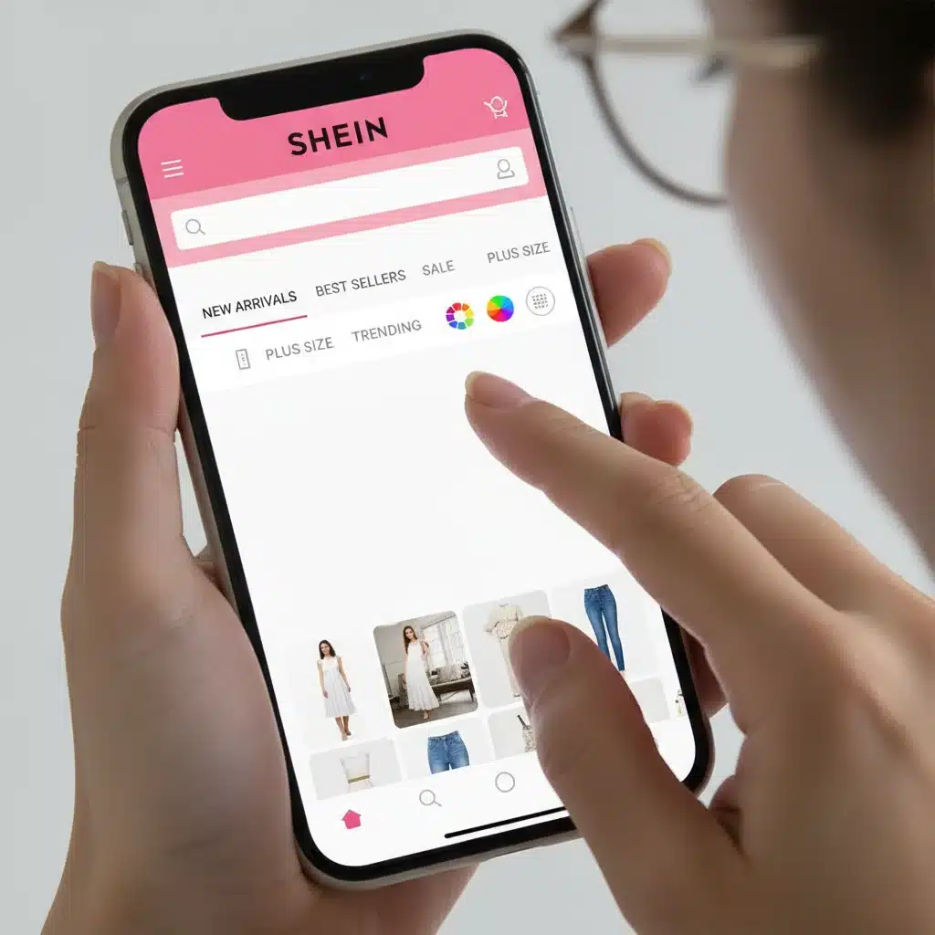 Pantalla de smartphone con la aplicación de SHEIN mostrando filtros de búsqueda