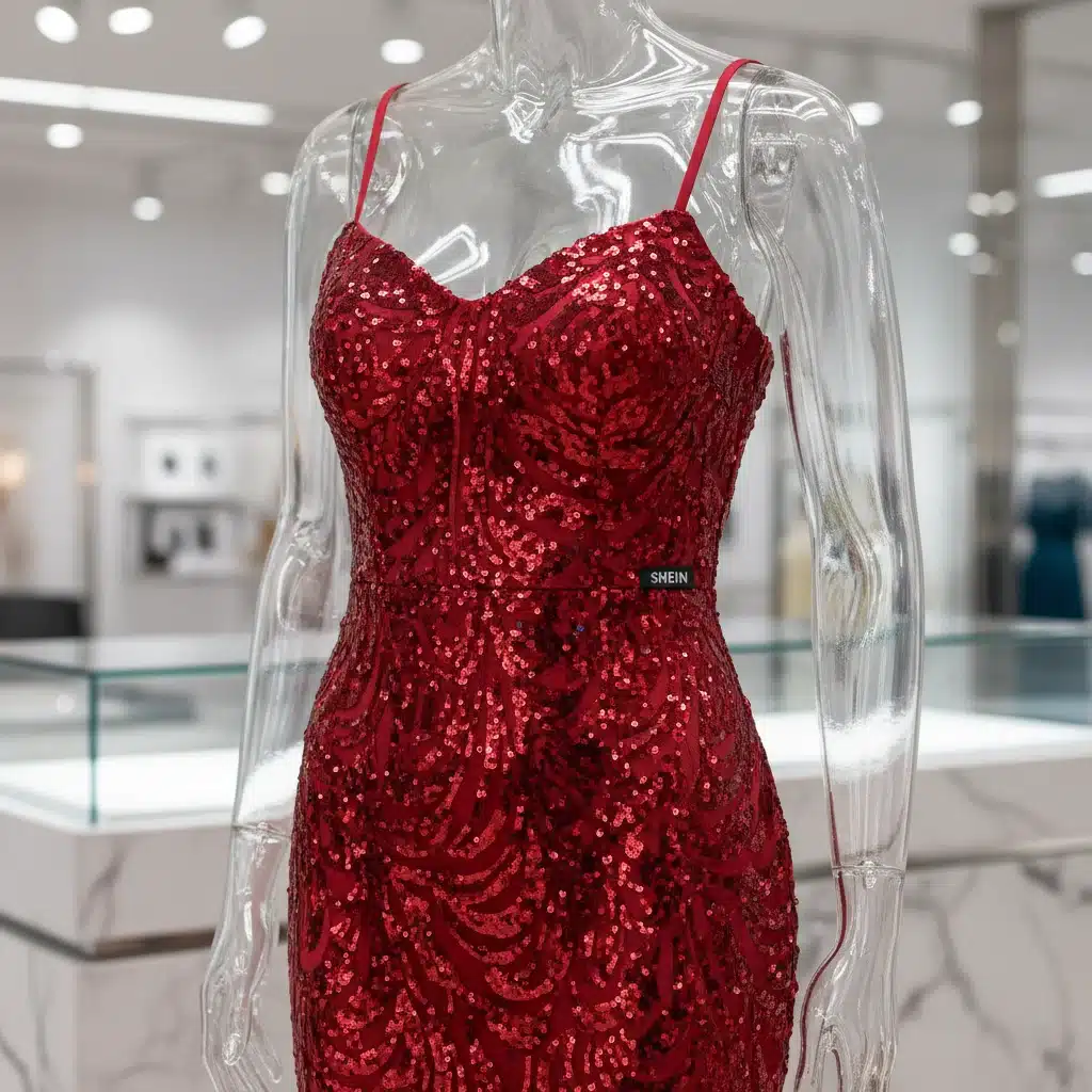 Detalle de vestido SHEIN de noche con lentejuelas para fiesta
