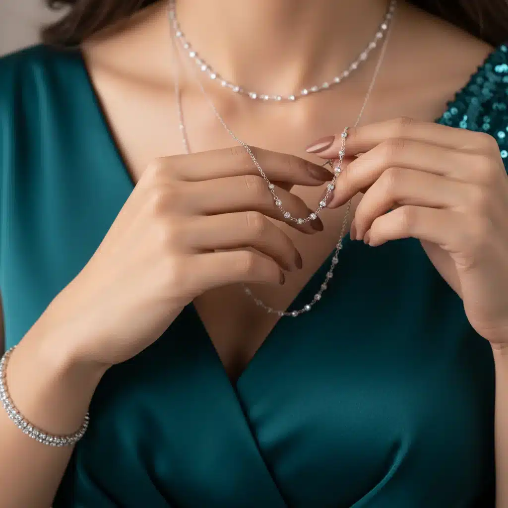 Detalle de joyería y accesorios de un look de noche elegante de Shein 2026.