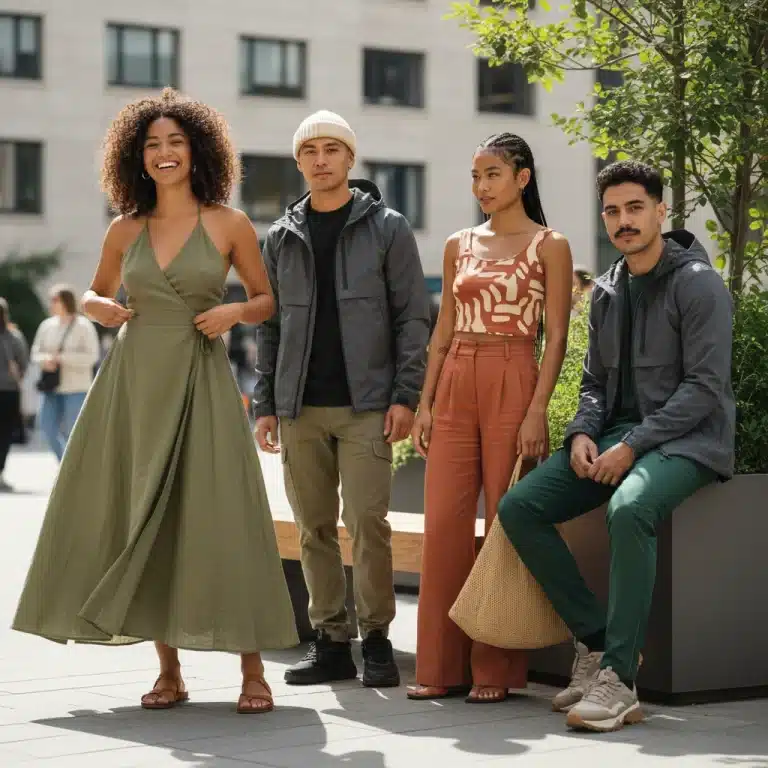Modelos luciendo 4 looks de moda sostenible y versátil Shein 2026