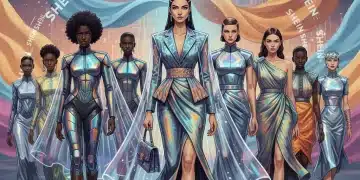 Modelos con ropa SHEIN 2026, destacando la diversidad de tejidos y estilos en un entorno futurista.