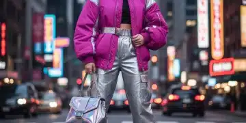 Mujer elegante luciendo una chaqueta SHEIN de moda en un entorno urbano, mostrando las tendencias de 2026.