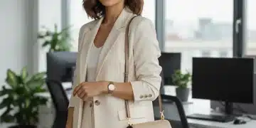 Mujer profesional con look de oficina elegante de SHEIN en un entorno moderno.