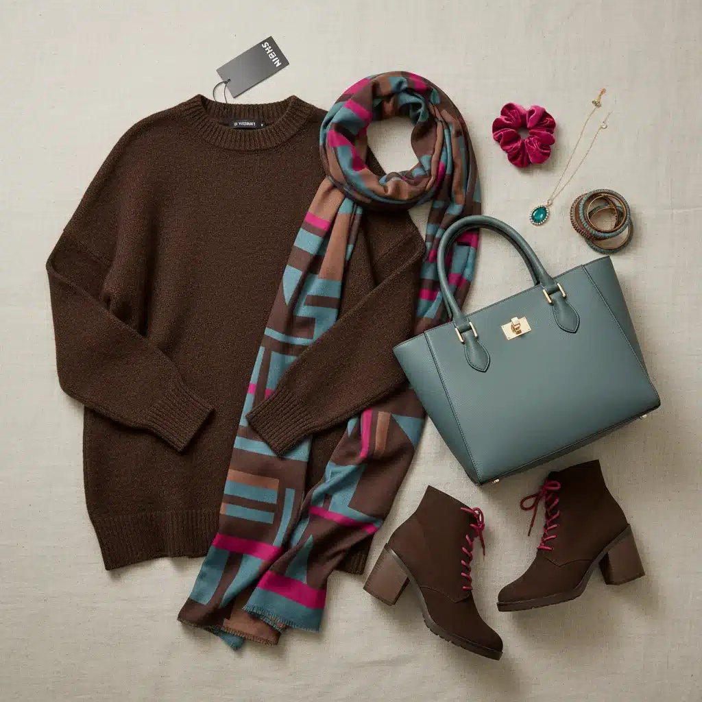 Composición de prendas y accesorios SHEIN en colores de tendencia otoño-invierno 2026