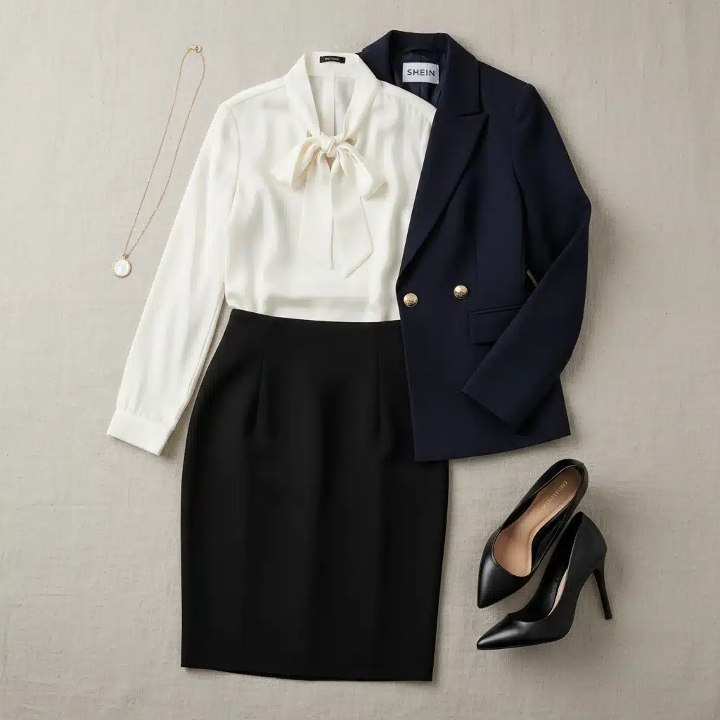 Composición de prendas SHEIN para un look de oficina sofisticado.