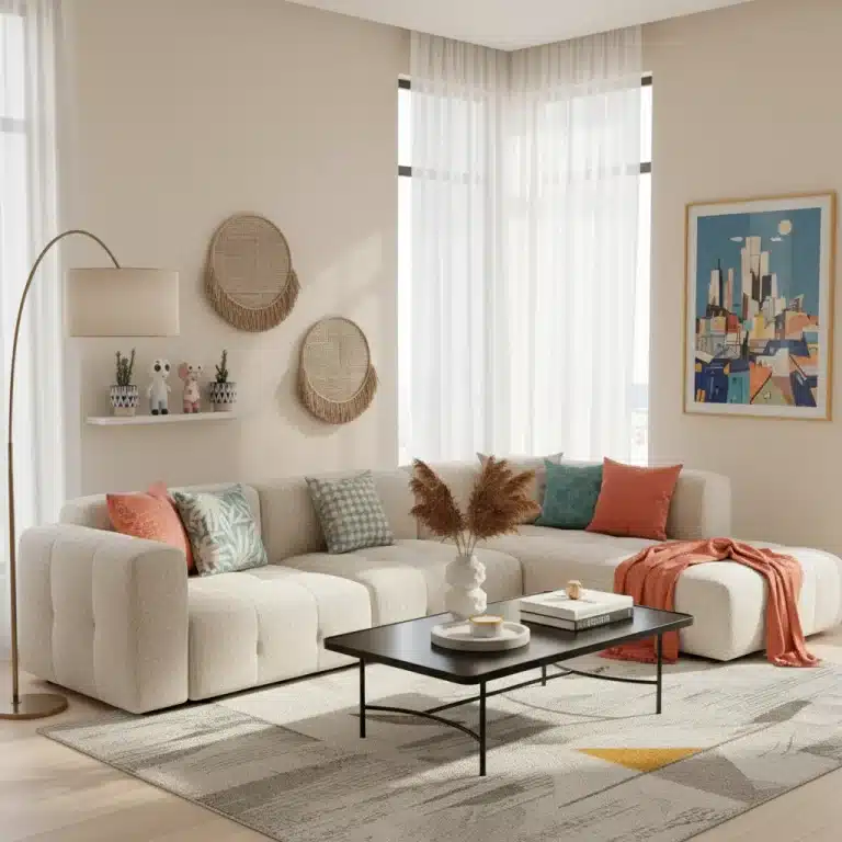 Salón moderno con novedades SHEIN Home 2026, decoración elegante y funcional.