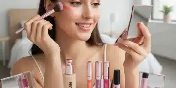 Mujer joven aplicando maquillaje SHEIN Beauty, con productos en tendencia para 2026.