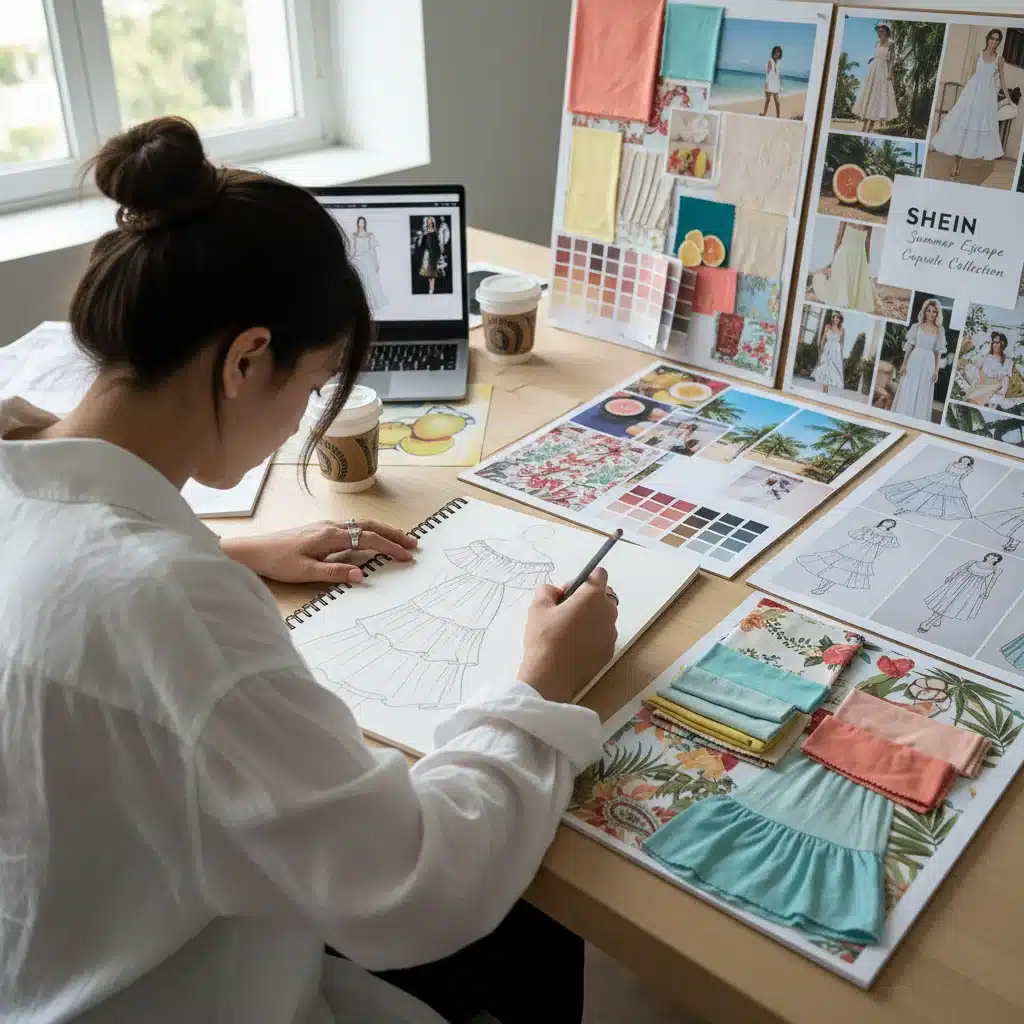 Diseñadora de SHEIN esbozando un diseño exclusivo de verano 2026.
