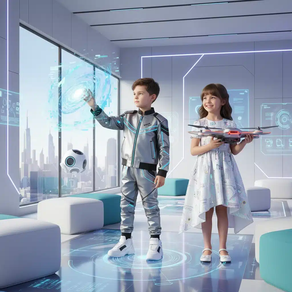 Niños con ropa futurista de SHEIN Kids, explorando la tecnología y el diseño en 2026