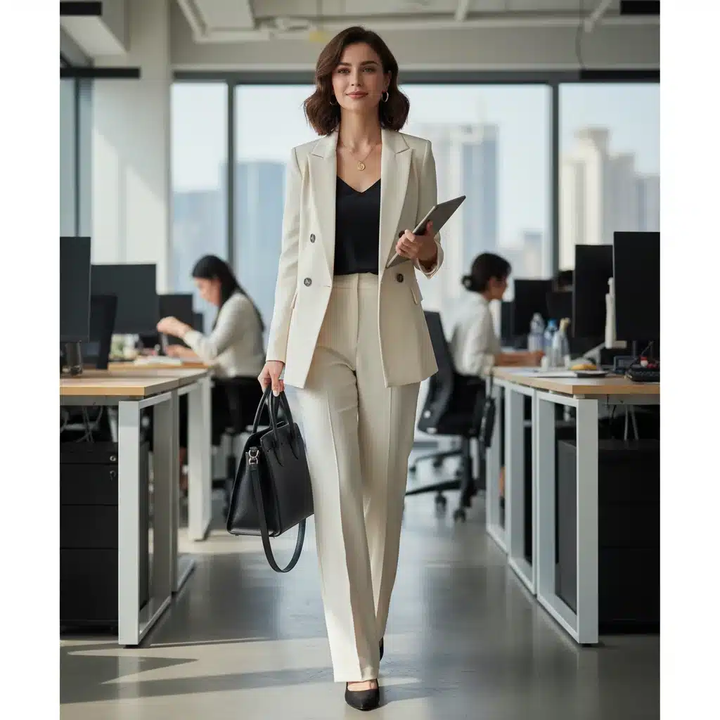 Mujer mostrando versatilidad de atuendos SHEIN de oficina a evento nocturno