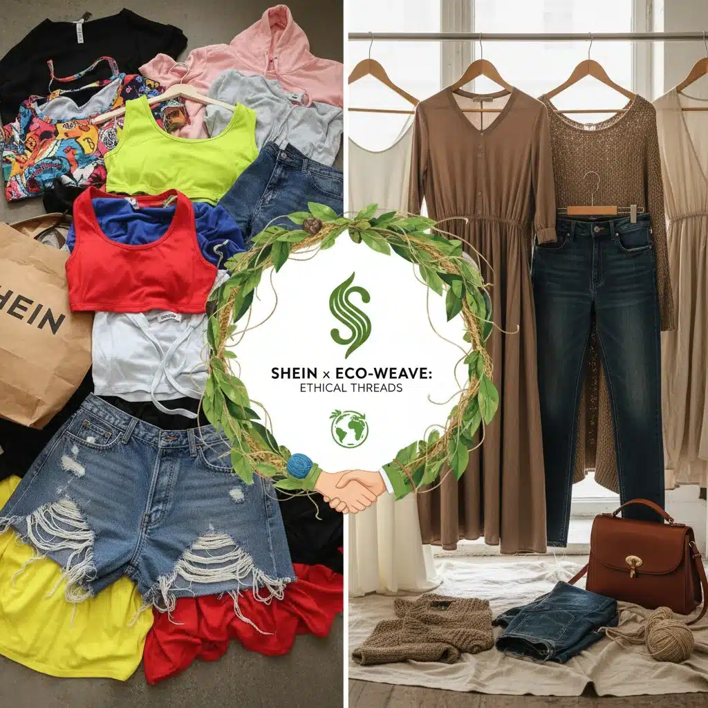 Comparativa de moda rápida y sostenible, representando una colaboración SHEIN para la sostenibilidad.