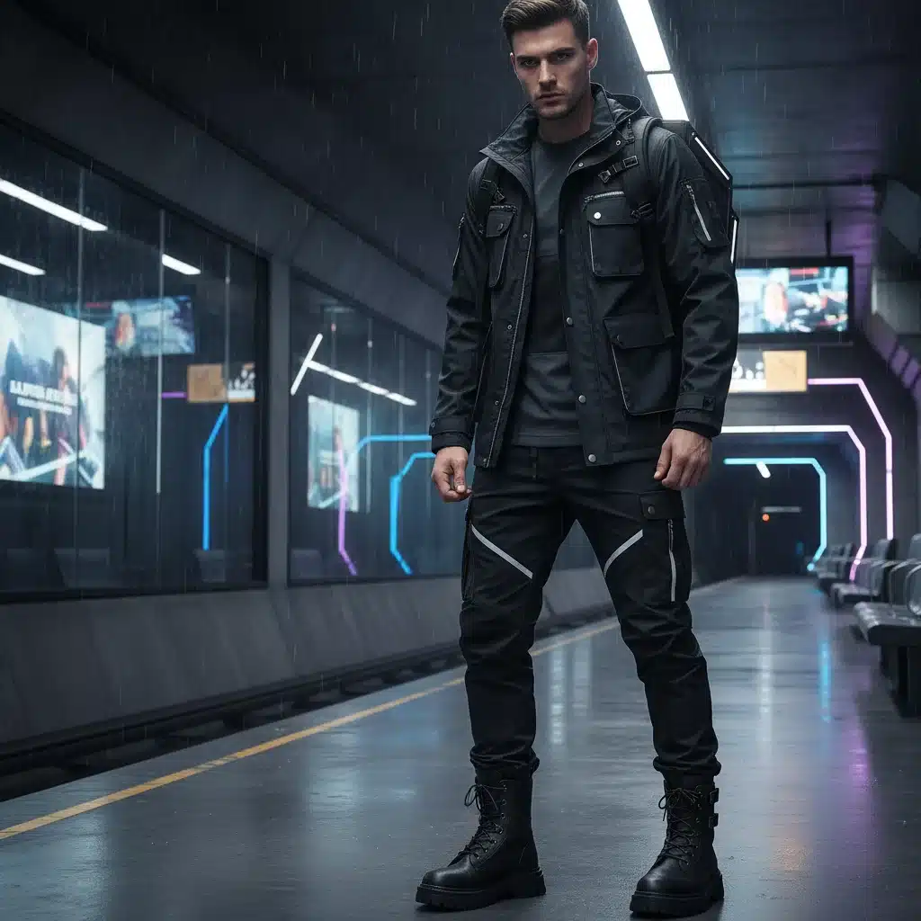 Modelo masculino con look Techwear Vanguard de SHEIN, destacando funcionalidad y estilo futurista.