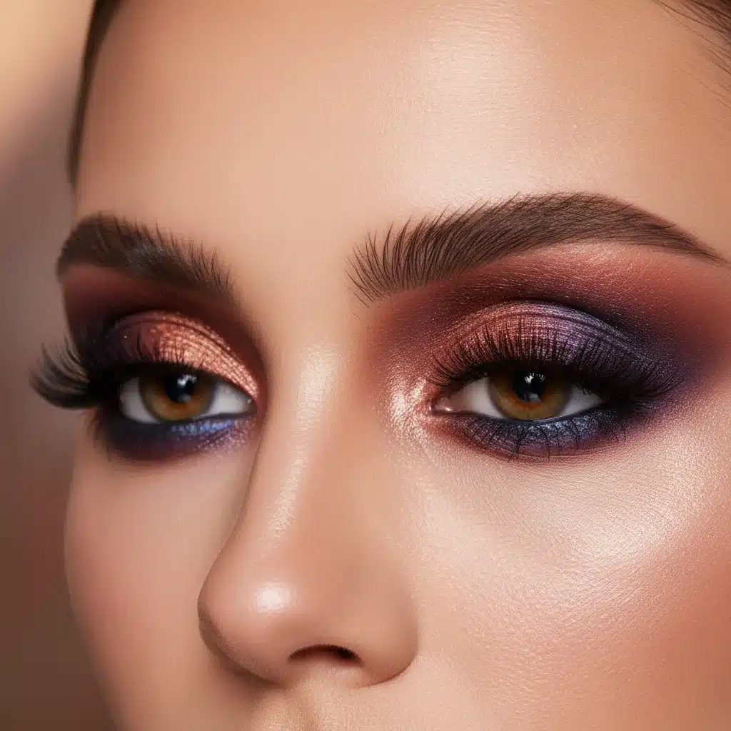 Ojos con sombras metálicas de la paleta Cosmic Glimmer de SHEIN Beauty, destacando el brillo.