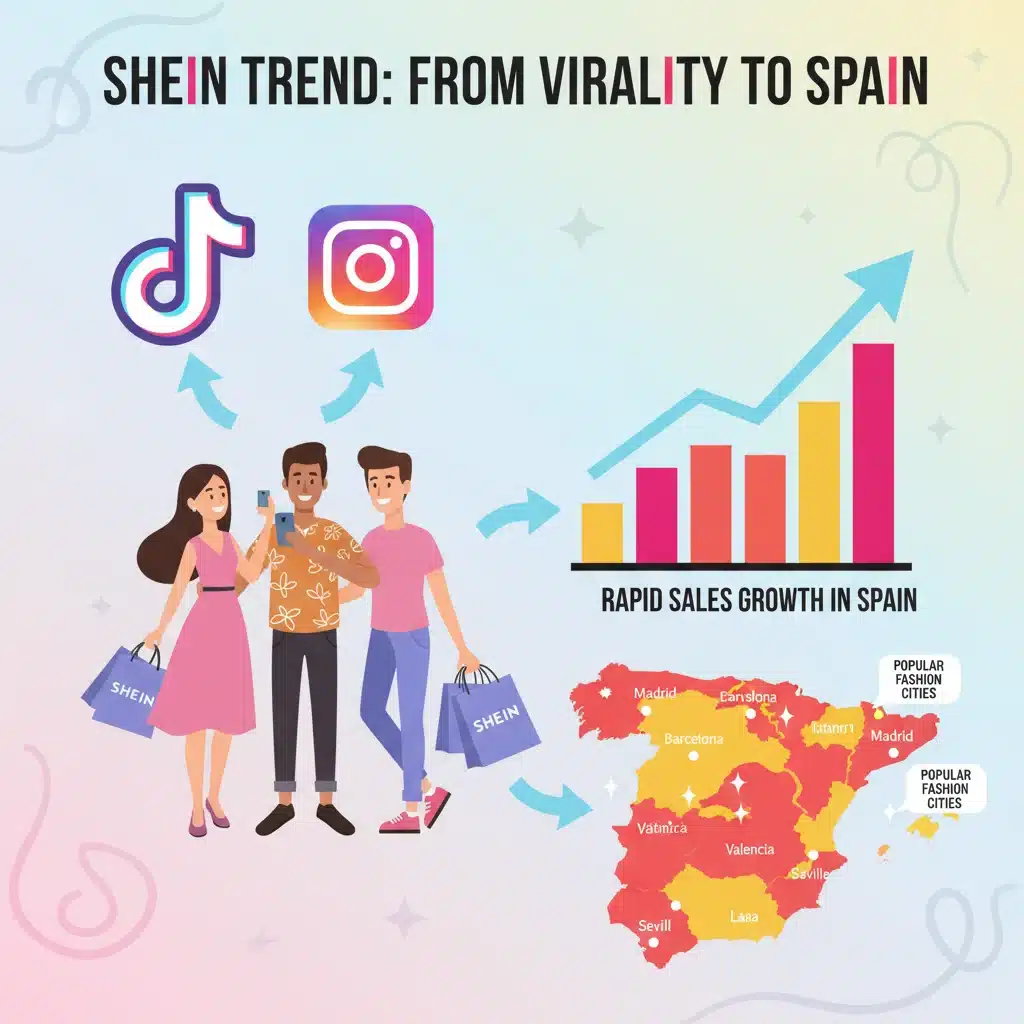 Infografía: recorrido de una tendencia SHEIN desde redes sociales hasta el consumidor español